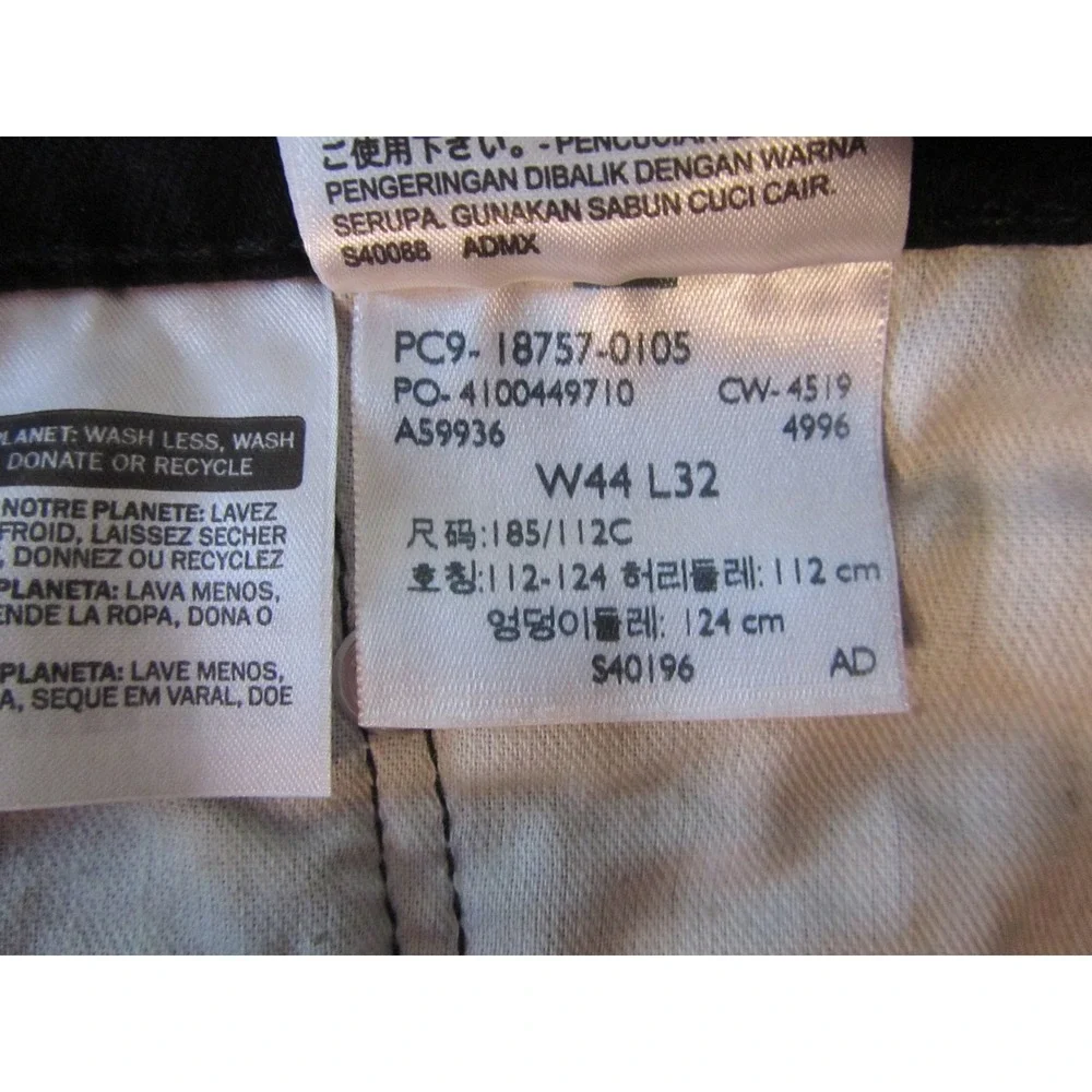 Levis 541 Athletic Taper Jeans Mens 44x32 Black Solid Stretch Denim Big and Tall